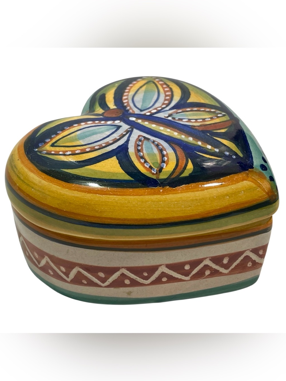 Vintage 2000s Deruta Italy Hand Painted Pottery Heart Shaped Trinket Box